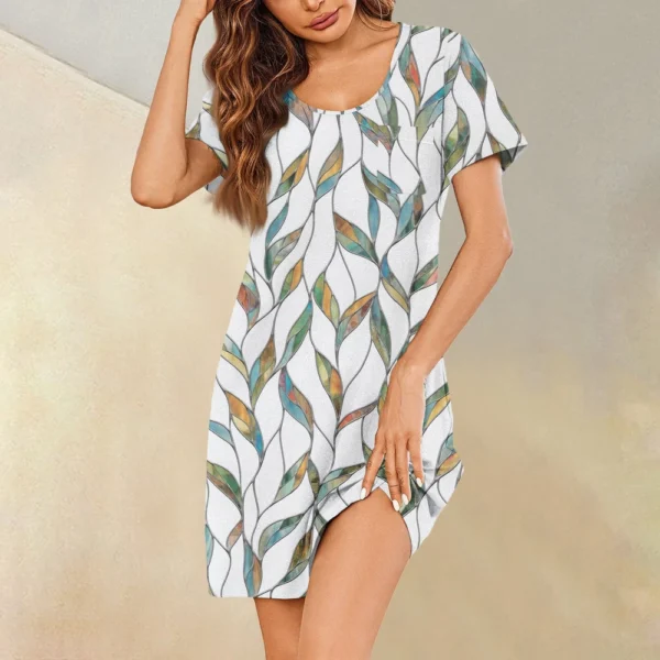 Womens Summer Dresses Short Sleeve Linen Casual T-Shirt Dresses Swing Beach - Image 25