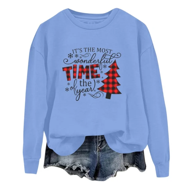 Women's Fashion Casual Round Neck Loose Long Sleeve Solid Color Sweatshirt - Image 5