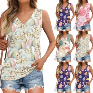 Women's Sleeveless Easter Print Vest Blouse