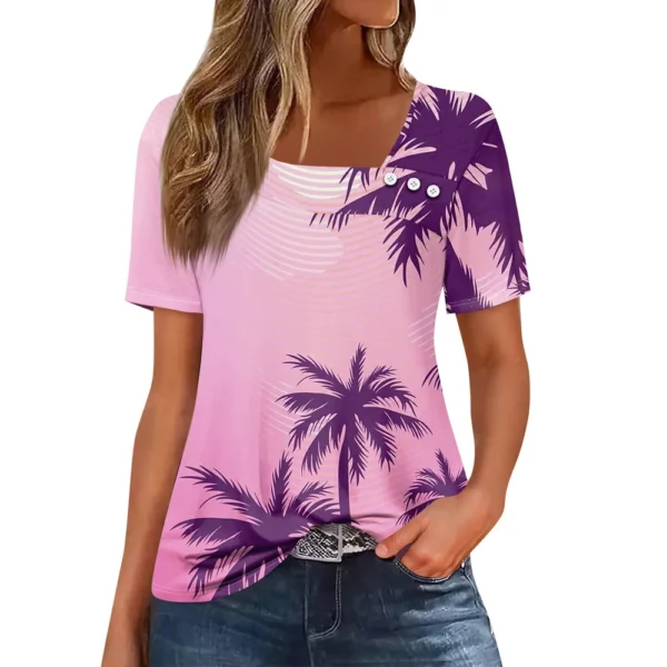 Women's Printed Casual Fashion Loose Daily Short Sleeved Round Neck T-Shirt - Image 23