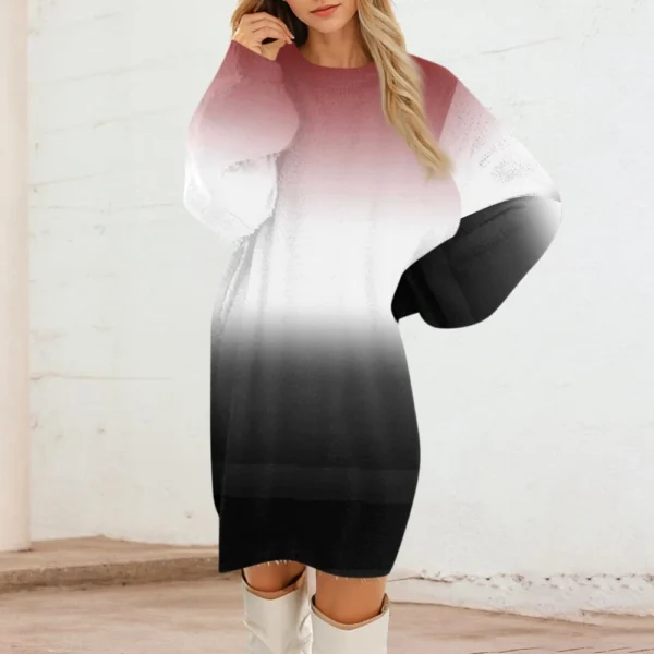 Women's Round Neck Casual Long Sleeve Plush Dresses - Image 46