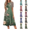 Women's Loose Casual And Fashionable Round Neck Short Sleeved Printed Mid