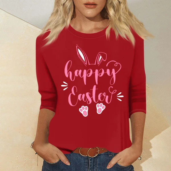 Women's Tops Basic Casual Printed 3/4 Sleeve Plus Size Easter Fashion Pullover - Image 31