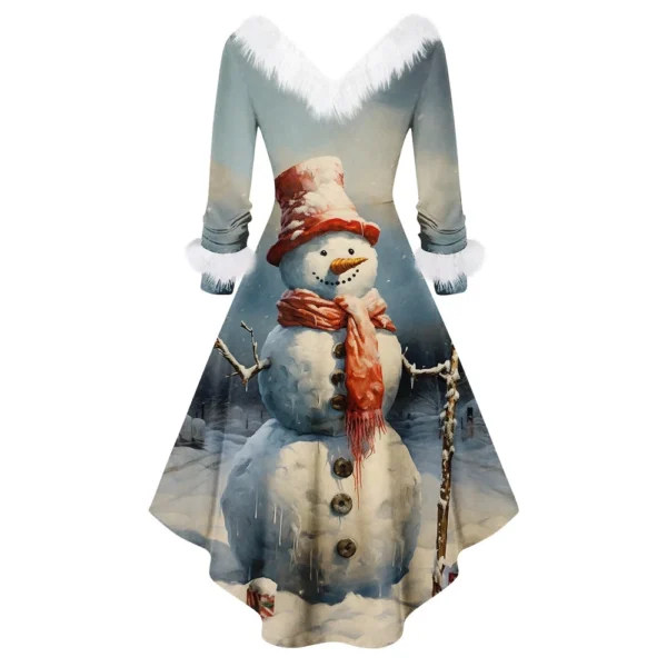 Women's Fashion V-neck Casual Fit Christmas Print Party Long Sleeve Dress - Image 12