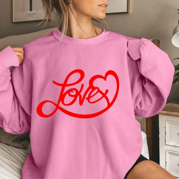 Women's T-shirt Tops Loose, Fashionable And Casual  Valentine's Day Print Round - Image 22