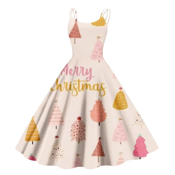 Women's Fashion Punk Strapless Gothic Cocktail Christmas Sexy Dress Printed - Image 32