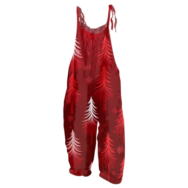 Women's Shoulder Strap Vintage Loose Print Casual Jumpsuit Christmas - Image 10