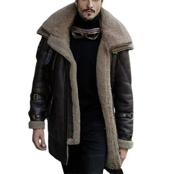 Fall And Winter Jacket Thickened Warm PU Leather Coat Men's Fleece Coat Trend - Image 3
