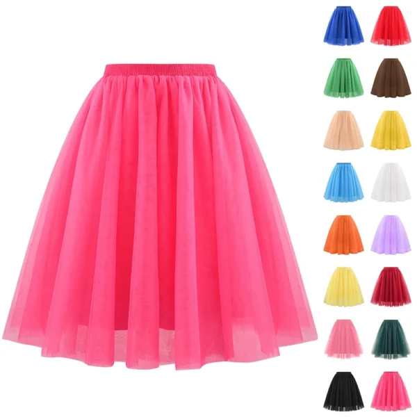 Women's Fashion Solid Color Half Skirt Party Ballet Puff Skirt Mesh Skirt