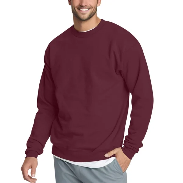 Men's Casual Fashion Comfortable Solid Color Round Neck Pullover Sweatshirt - Image 2