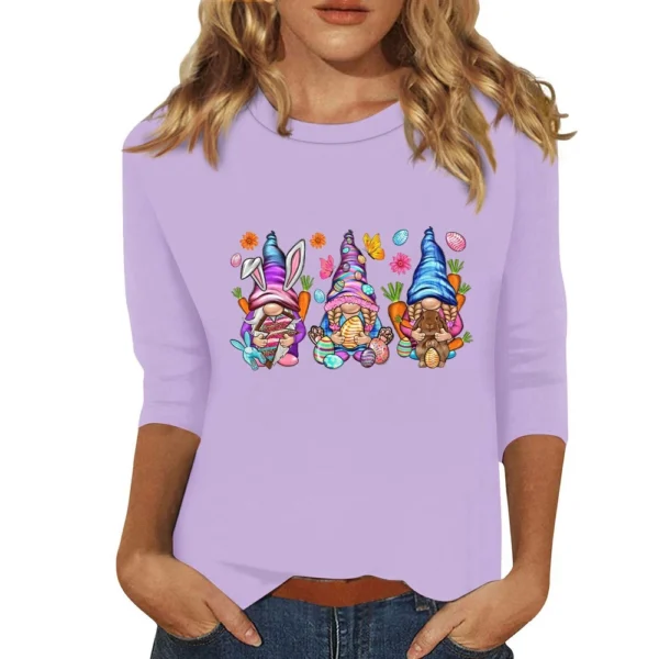Women's Tops Fashion Plus Size Easter Basic Casual 3/4 Sleeve Printed Pullover - Image 53