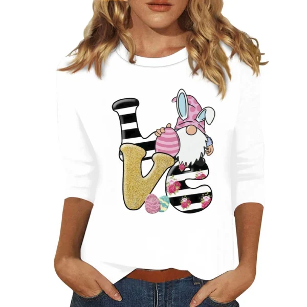 Women's Tops Fashion Plus Size Easter Basic Casual 3/4 Sleeve Printed Pullover - Image 40