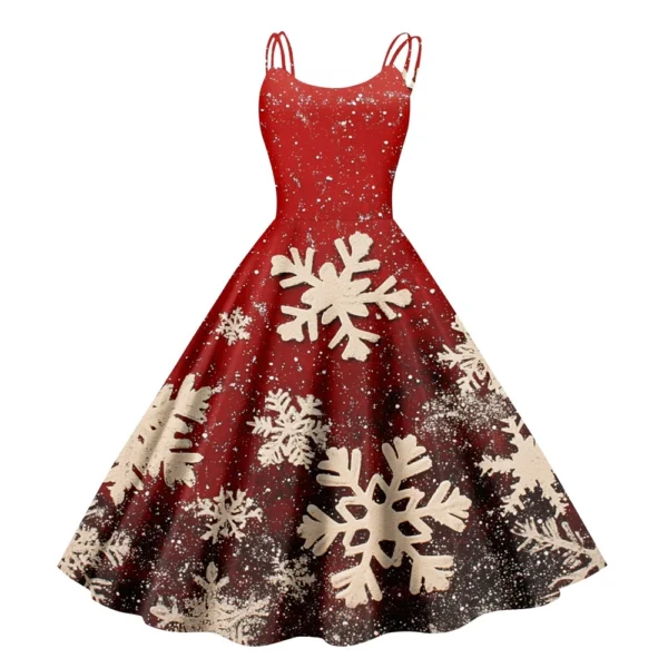 Women's Christmas Snowflake Print Sexy Slim Off Shoulder Punk Retro Dress - Image 35
