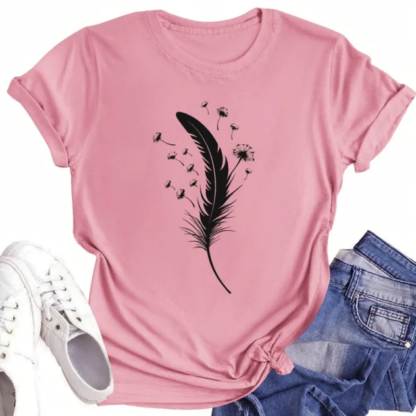 Women's Printed Round Neck Loose Daily Casual Short Sleeved Fashion T-Shirt - Image 25