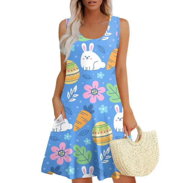 Womens Summer Dresses Easter Print  Loose U Neck Sleeveless Sundresses Dress - Image 4