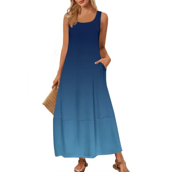 Women's Casual Floor-length Summer Beach Dress Loose Gradient Print Sundress - Image 7