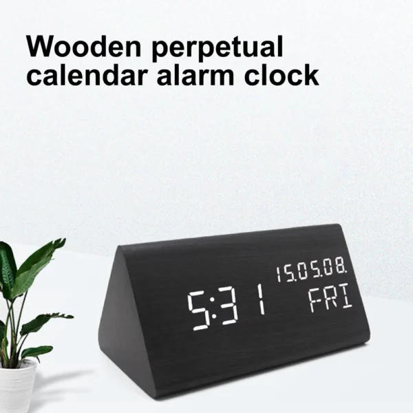 Digital Alarm Clock For Bedroom - Wooden Desk Clock With Date, Day Of The Week - Image 2
