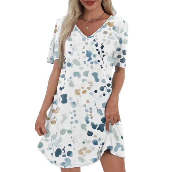 Women's Casual And Fashionable V-neck Short Sleeve Printing Mid Length Dress - Image 26