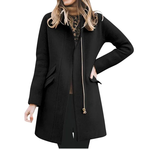 Women's Winter Warm Long Coat Classic Front Zipper Casual Blended Coat - Image 13