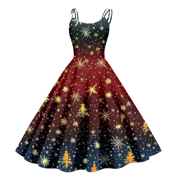 Women's Christmas Snowflake Print Sexy Slim Off Shoulder Punk Retro Dress - Image 23