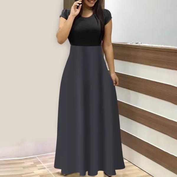 Women's Fashion Casual Loose Printed Round Neck Short Sleeve Long Dresses - Image 22