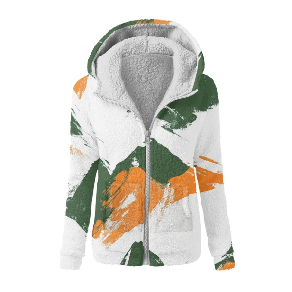 Women's Winter Camouflage Print Casual Fashion Plush Hooded Zipper Sweater - Image 7