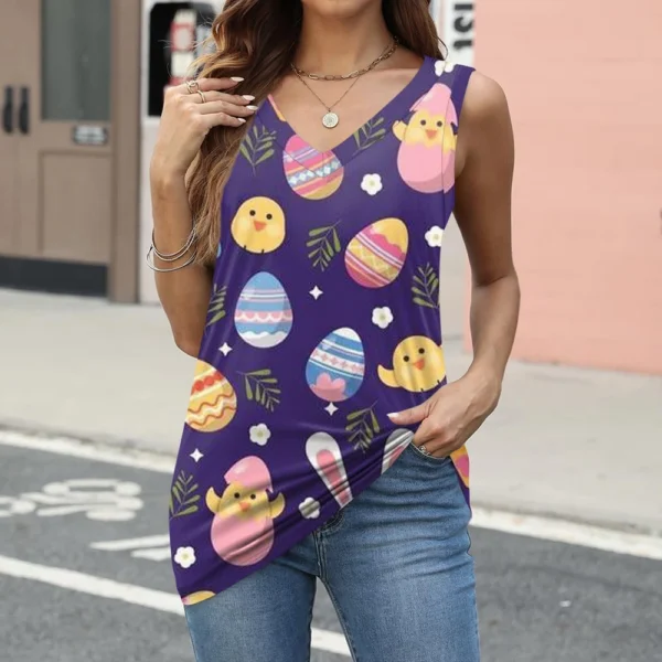 Women's Sleeveless Easter Print Vest Blouse - Image 22
